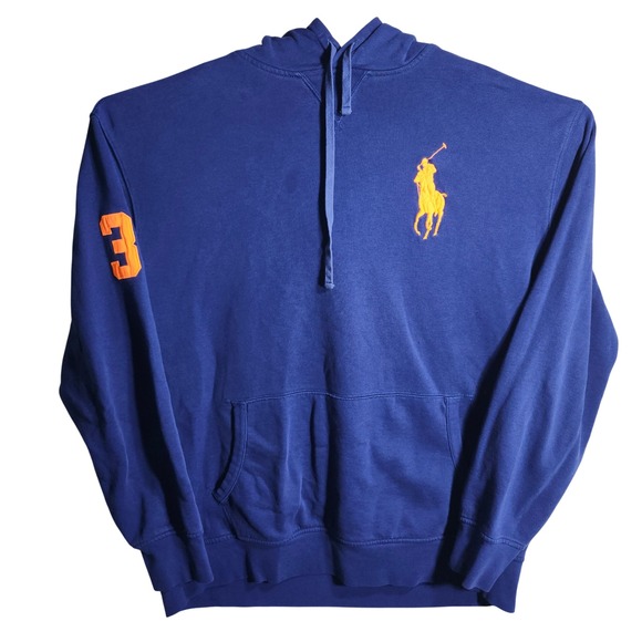 Polo Ralph Lauren Hoodie Sweatshirt 2XLT Tall Blue Orange Big Pony Pullover - Picture 1 of 11